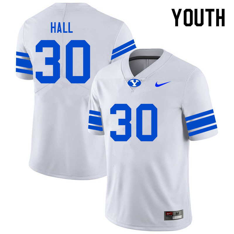 Youth #30 Kyson Hall BYU Cougars College Football Jerseys Sale-White - Click Image to Close